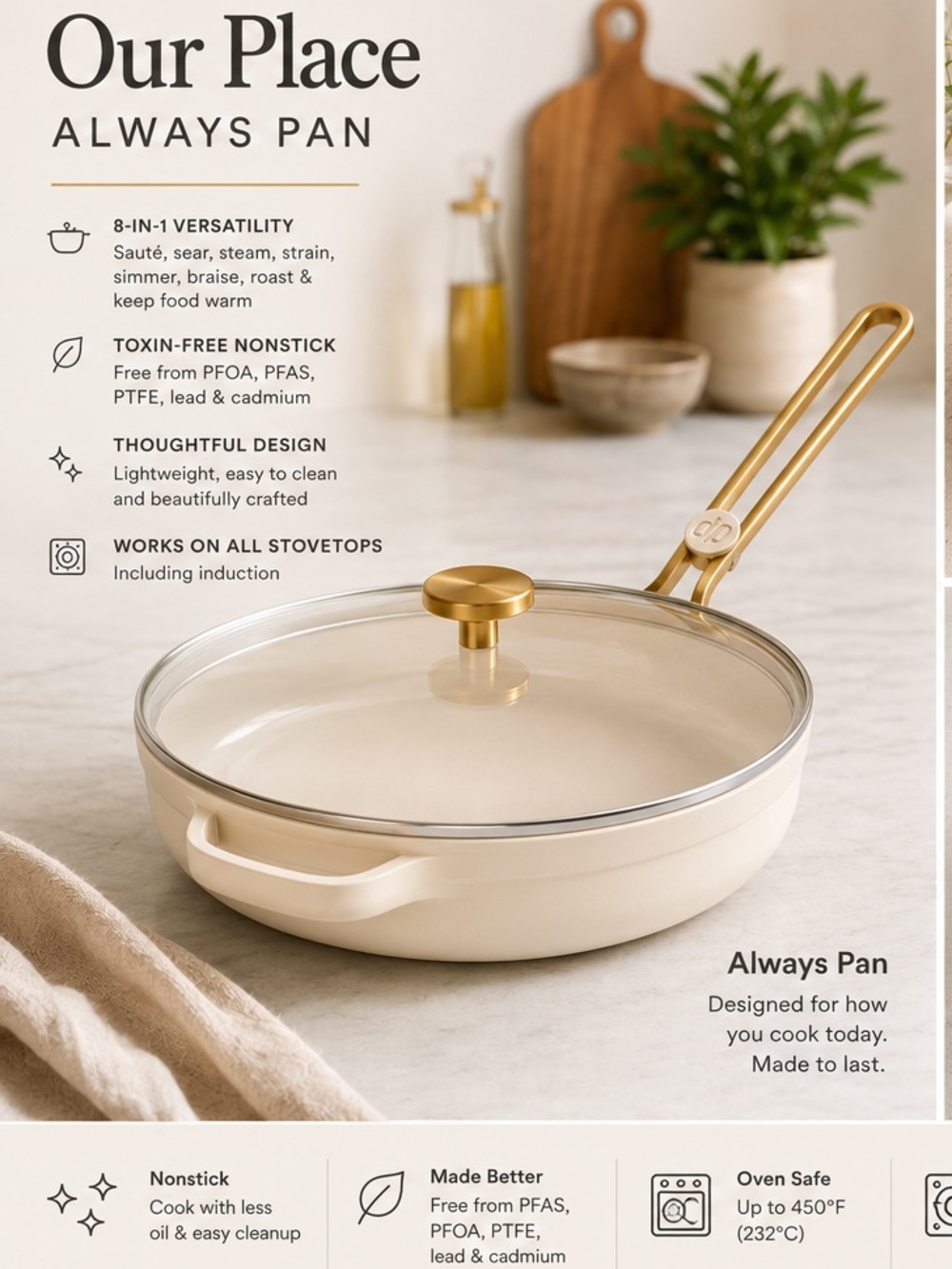 Our Place Always Pan Cream Ivory + Gold Handle NWOT